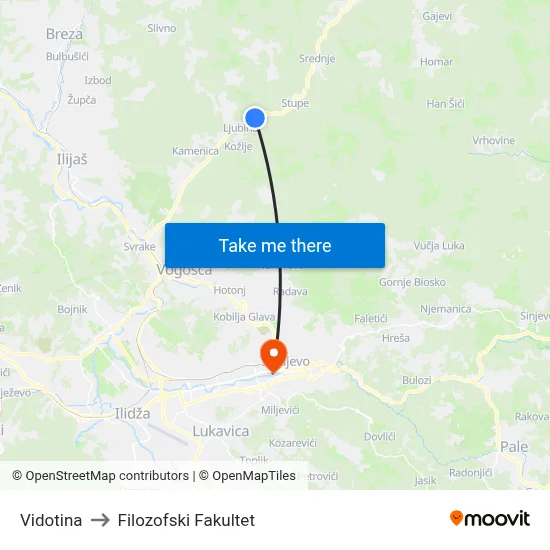 Vidotina to Filozofski Fakultet map
