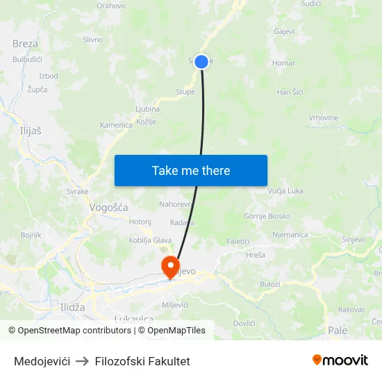 Medojevići to Filozofski Fakultet map