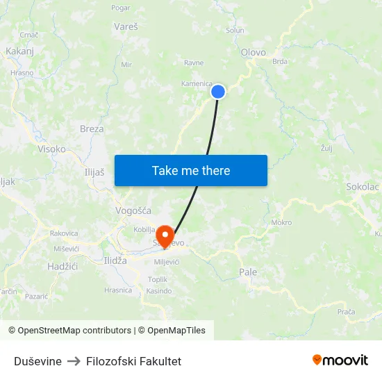 Duševine to Filozofski Fakultet map