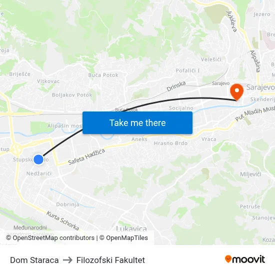 Dom Staraca to Filozofski Fakultet map