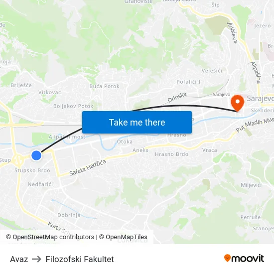 Avaz to Filozofski Fakultet map