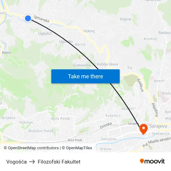 Vogošća to Filozofski Fakultet map