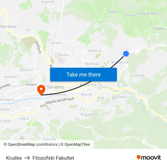Kruške to Filozofski Fakultet map