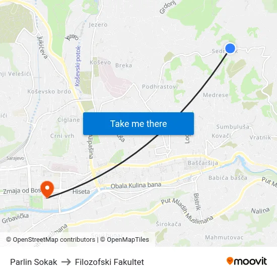 Parlin Sokak to Filozofski Fakultet map