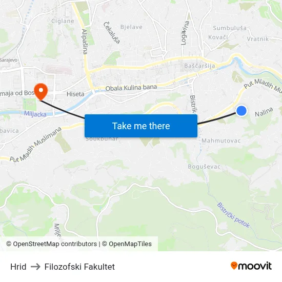 Hrid to Filozofski Fakultet map