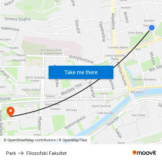 Park to Filozofski Fakultet map