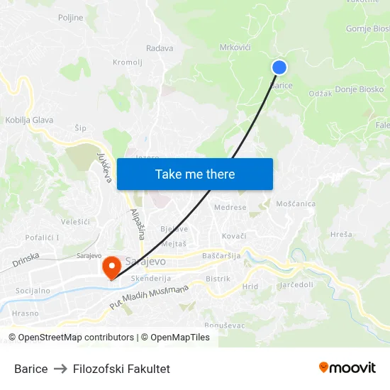 Barice to Filozofski Fakultet map