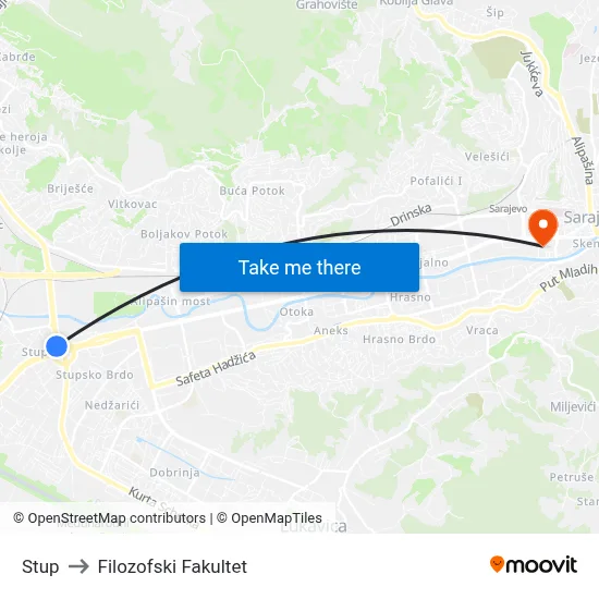 Stup to Filozofski Fakultet map