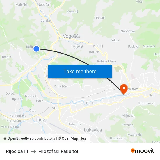 Riječica III to Filozofski Fakultet map
