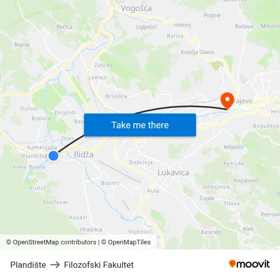 Plandište to Filozofski Fakultet map