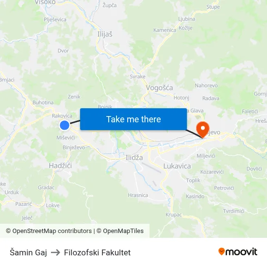Šamin Gaj to Filozofski Fakultet map