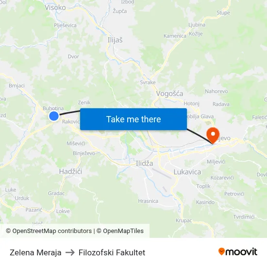 Zelena Meraja to Filozofski Fakultet map