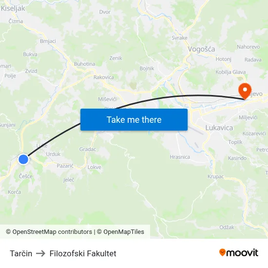 Tarčin to Filozofski Fakultet map