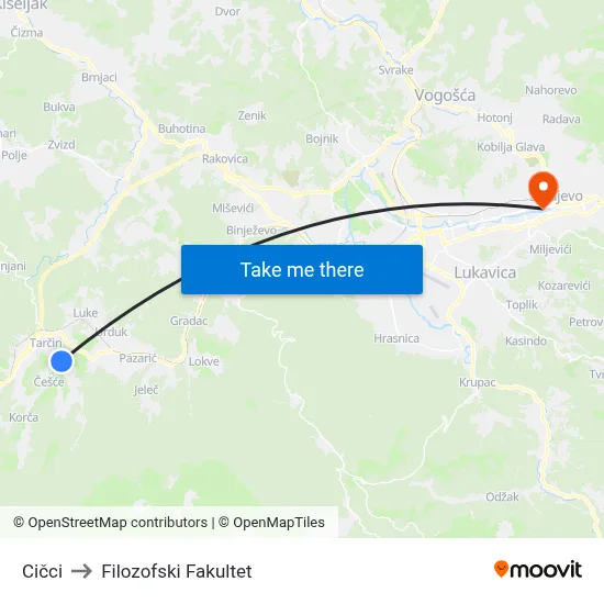 Cičci to Filozofski Fakultet map
