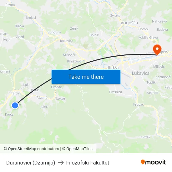 Duranovići (Džamija) to Filozofski Fakultet map