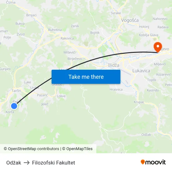 Odžak to Filozofski Fakultet map
