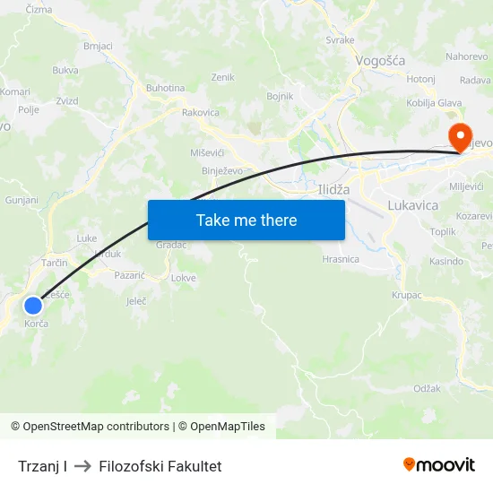 Trzanj I to Filozofski Fakultet map