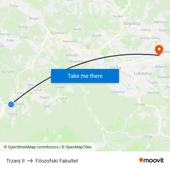 Trzanj II to Filozofski Fakultet map