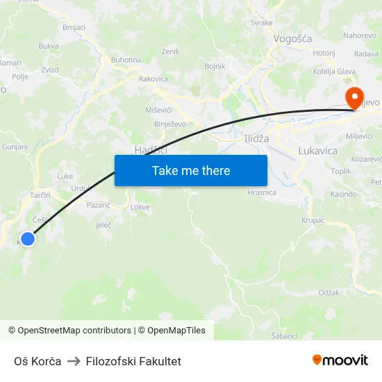 Oš Korča to Filozofski Fakultet map