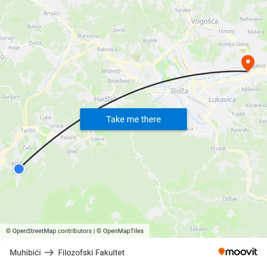 Muhibići to Filozofski Fakultet map