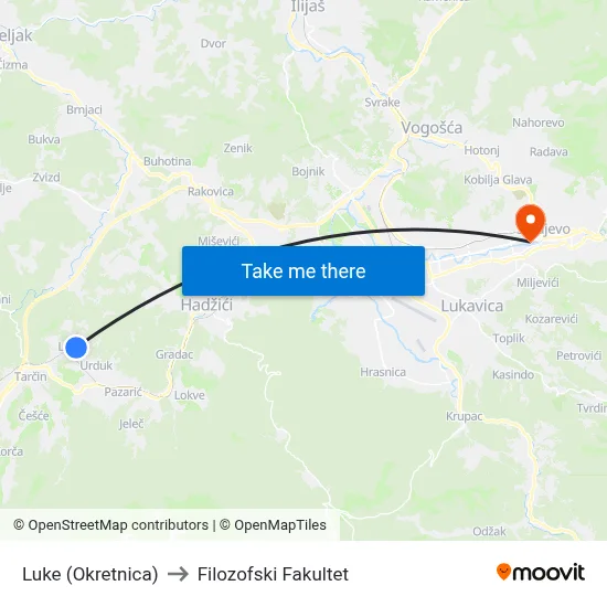 Luke (Okretnica) to Filozofski Fakultet map