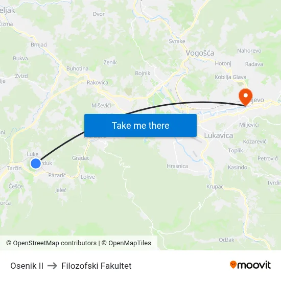 Osenik II to Filozofski Fakultet map