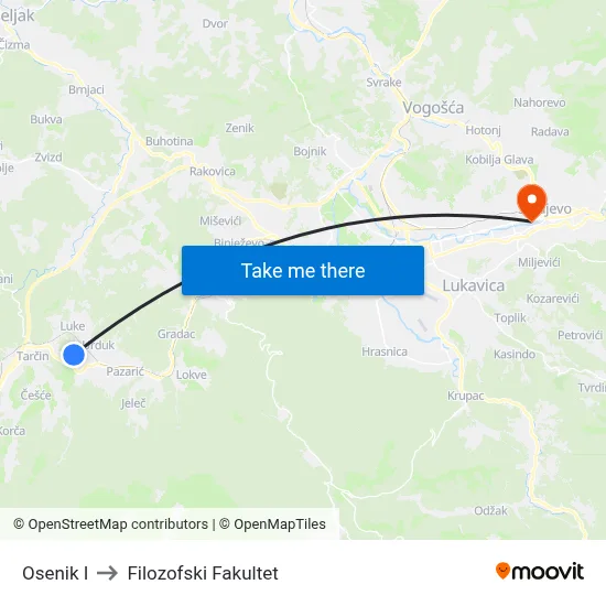 Osenik I to Filozofski Fakultet map
