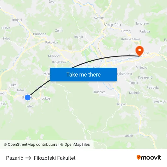 Pazarić to Filozofski Fakultet map