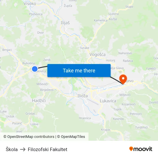 Škola to Filozofski Fakultet map