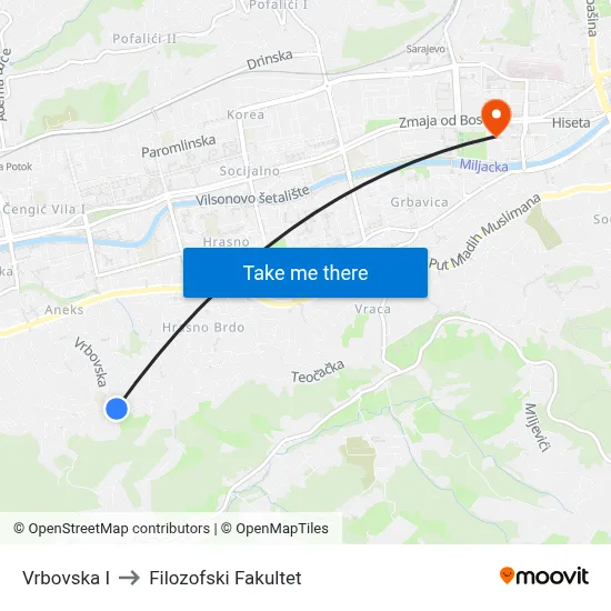 Vrbovska I to Filozofski Fakultet map
