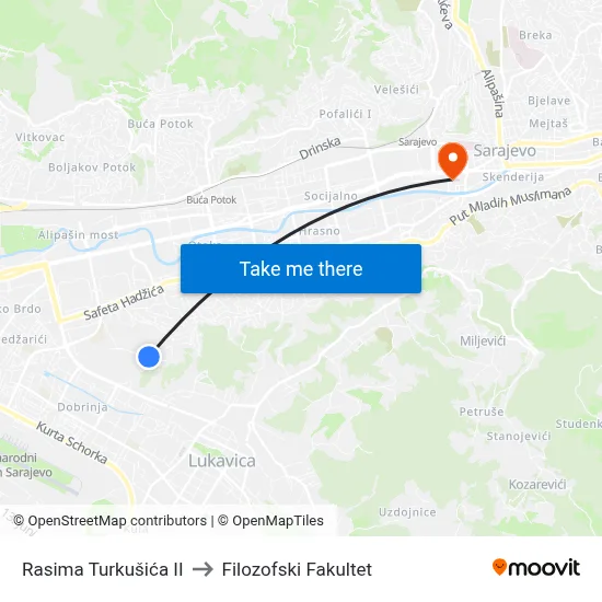 Rasima Turkušića II to Filozofski Fakultet map