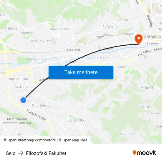 Selo to Filozofski Fakultet map