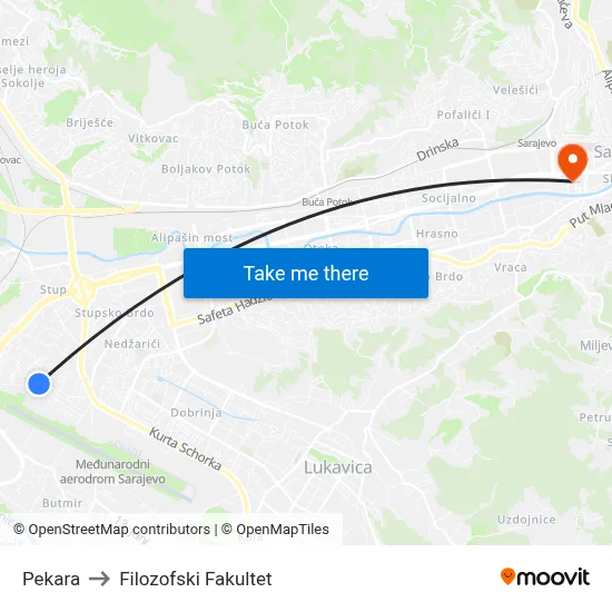 Pekara to Filozofski Fakultet map