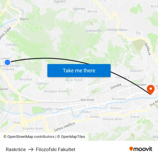 Raskršće to Filozofski Fakultet map
