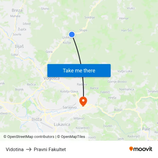 Vidotina to Pravni Fakultet map