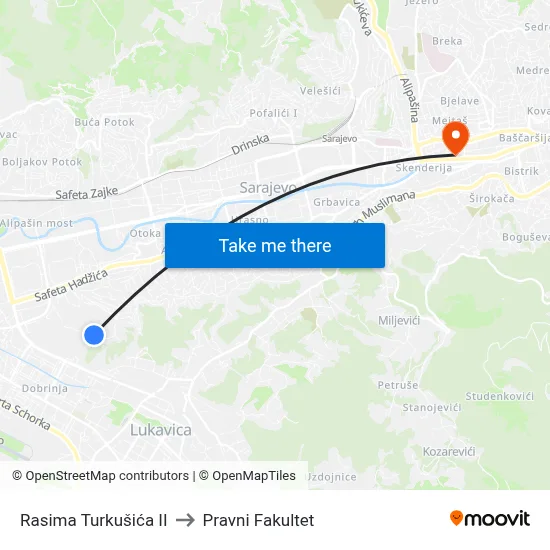 Rasima Turkušića II to Pravni Fakultet map