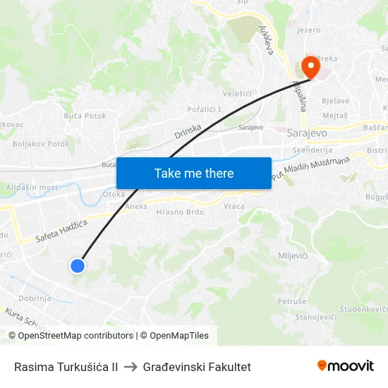 Rasima Turkušića II to Građevinski Fakultet map