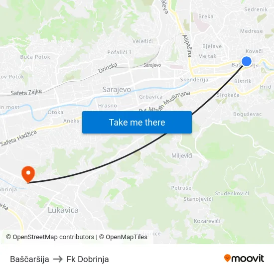 Baščaršija to Fk Dobrinja map