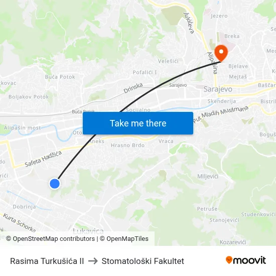 Rasima Turkušića II to Stomatološki Fakultet map