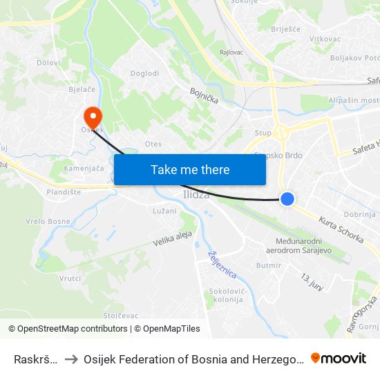 Raskršće to Osijek Federation of Bosnia and Herzegovina map