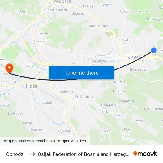 Ophodža I to Osijek Federation of Bosnia and Herzegovina map