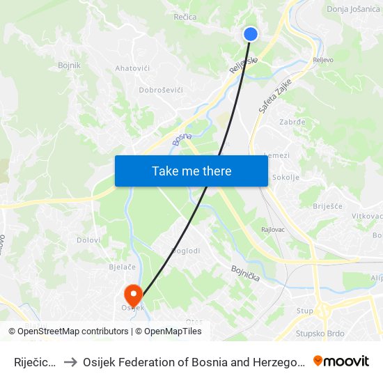 Riječica I to Osijek Federation of Bosnia and Herzegovina map