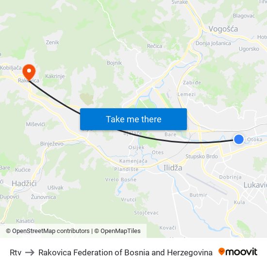 Rtv to Rakovica Federation of Bosnia and Herzegovina map