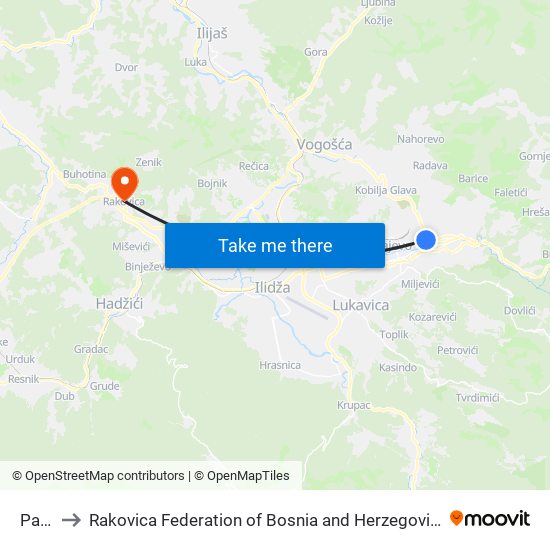 Park to Rakovica Federation of Bosnia and Herzegovina map