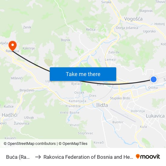 Buća (Rampa) to Rakovica Federation of Bosnia and Herzegovina map
