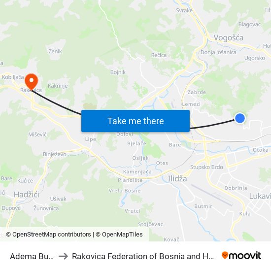 Adema Buće II to Rakovica Federation of Bosnia and Herzegovina map