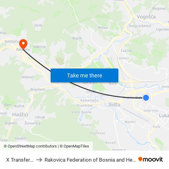 X Transferzala to Rakovica Federation of Bosnia and Herzegovina map