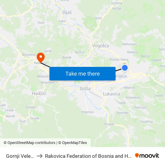 Gornji Velešići I to Rakovica Federation of Bosnia and Herzegovina map