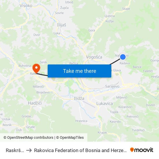 Raskršće to Rakovica Federation of Bosnia and Herzegovina map