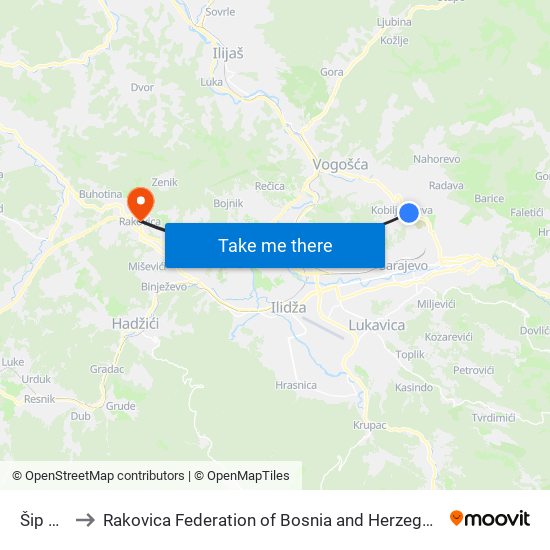 Šip Mz to Rakovica Federation of Bosnia and Herzegovina map
